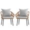 Merrick Lane Armon Set of Two Indoor/Outdoor Boho Style Open Weave Rattan Rope Patio Chairs with Cushions